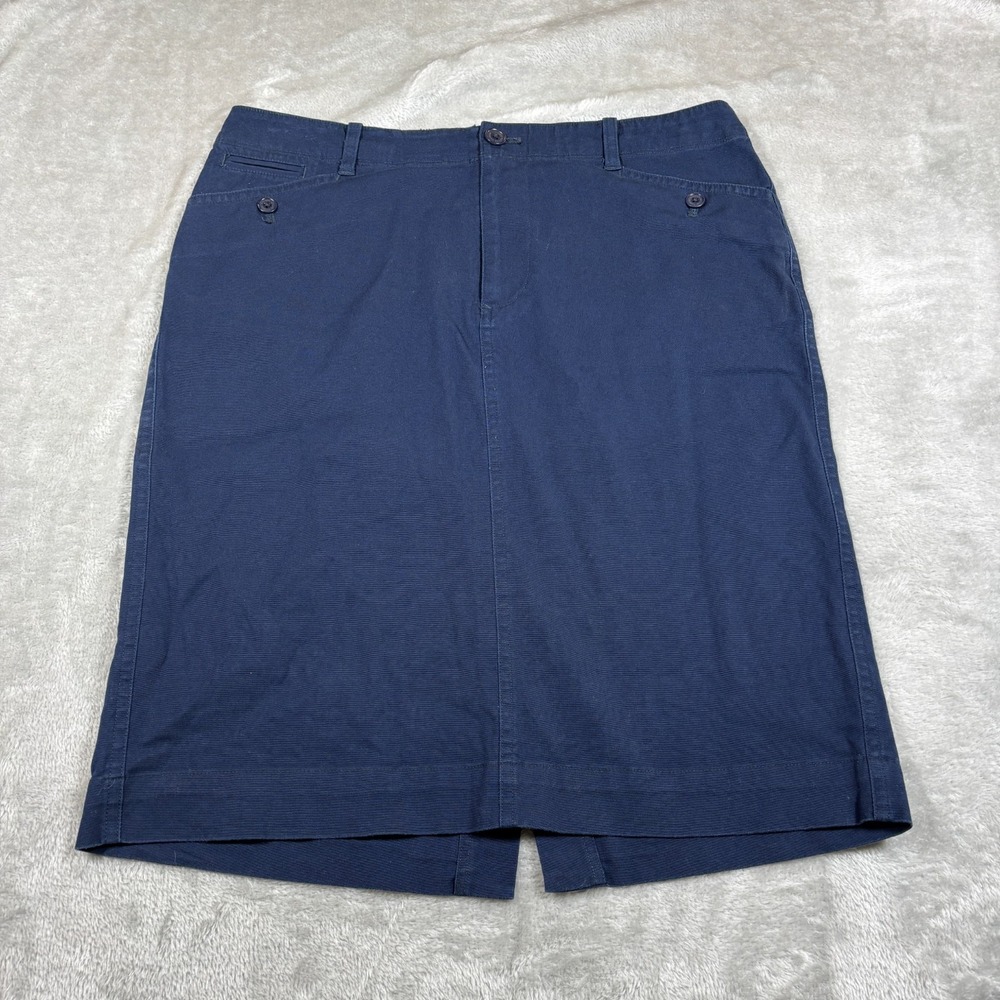 Lauren Ralph Lauren Skirt Womens 8 Blue Pockets Stretch Back Vent Pencil Buckle